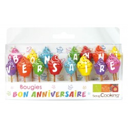 15 Bougies multicolores "Bon Anniversaire"