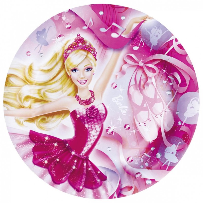 Assiettes à thème Barbie Happy Princess Girls, rose, dessin animé