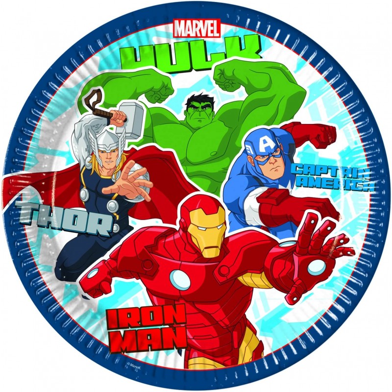 8 Assiettes en carton Avengers dessin animé