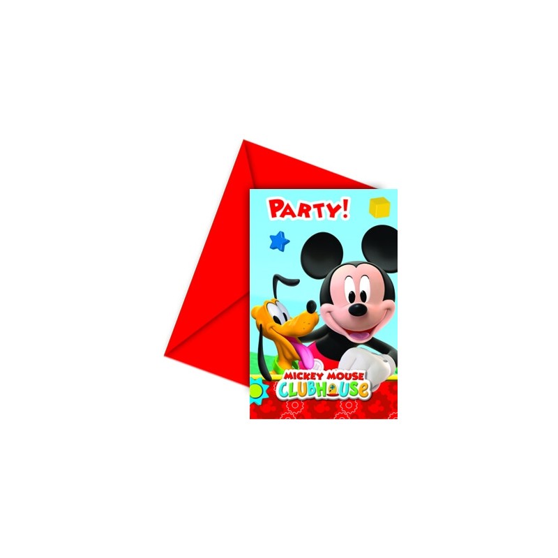 6 cartes d'invitation anniversaire Mickey avec enveloppes