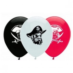 6 Ballons en latex Pirate rouge, noir et blanc 30 cm