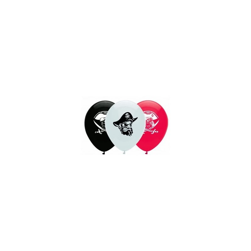 6 Ballons en latex Pirate rouge, noir et blanc 30 cm