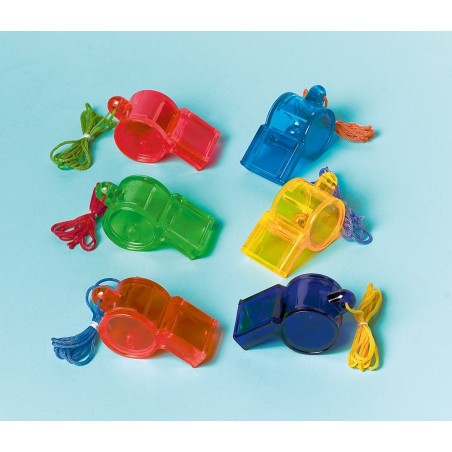 Lot de 12 sifflets enfants multicolores en plastique pour fêtes et