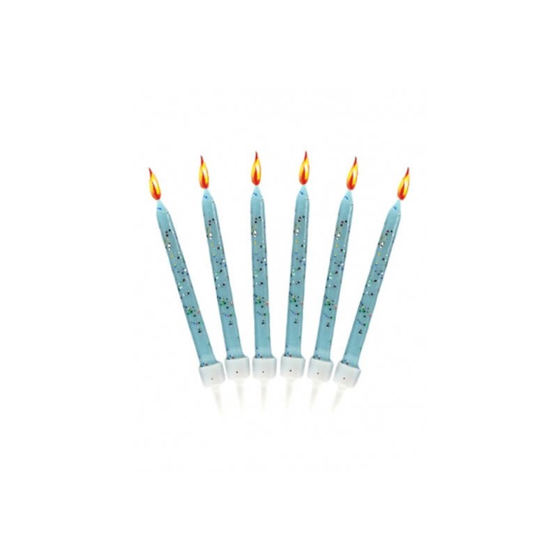 12 bougies d'anniversaire bleu clair pailletées