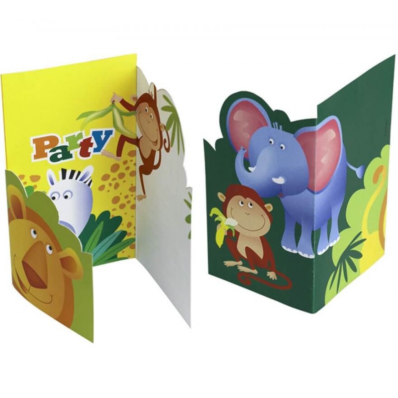 6 Cartes D Invitation Anniversaire Theme Animaux De La Jungle