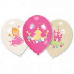 6 ballons de baudruche imprimés couleurs Little Princesse 28 cm