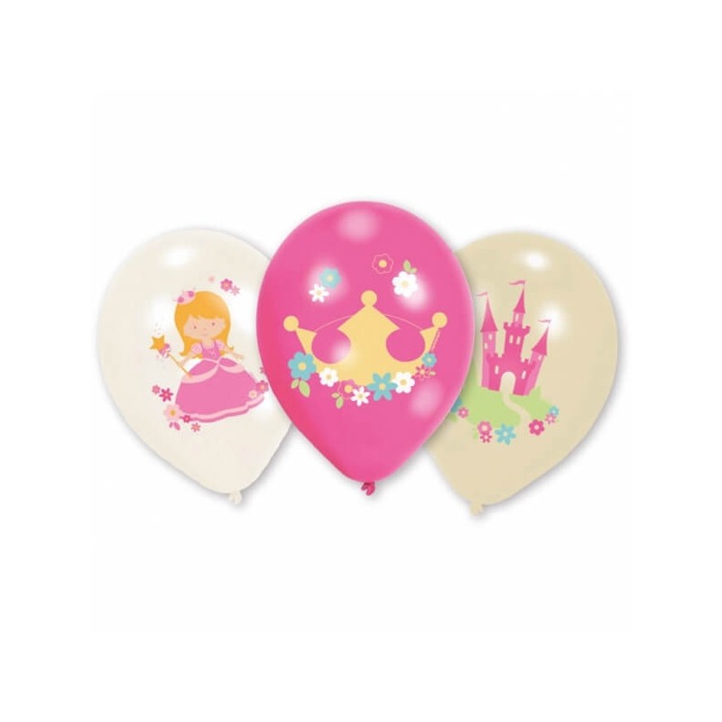 6 ballons de baudruche imprimés couleurs Little Princesse 28 cm