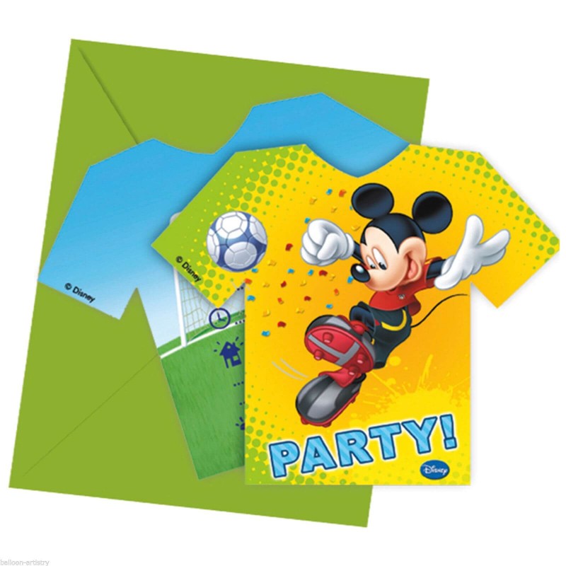 6 Cartes d'invitation Mickey foot avec enveloppes
