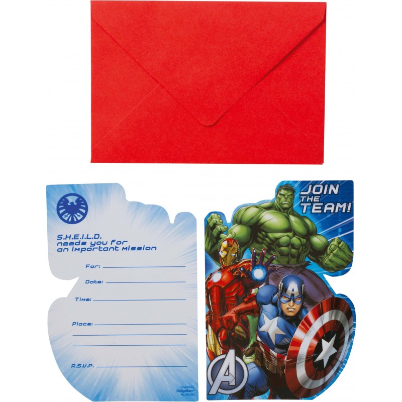 8 Cartes d'invitation & enveloppes Avengers