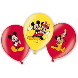 6 Ballons latex Mickey Impression couleurs 27,5 cm