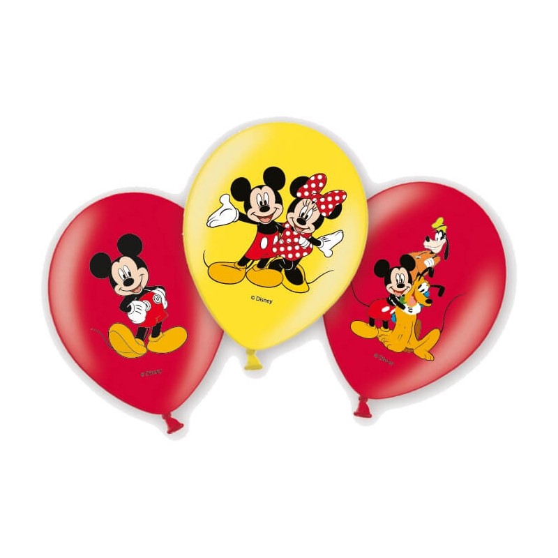 6 Ballons latex Mickey Impression couleurs 27,5 cm