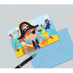 Lot de 8 invitations Petit pirate avec enveloppes