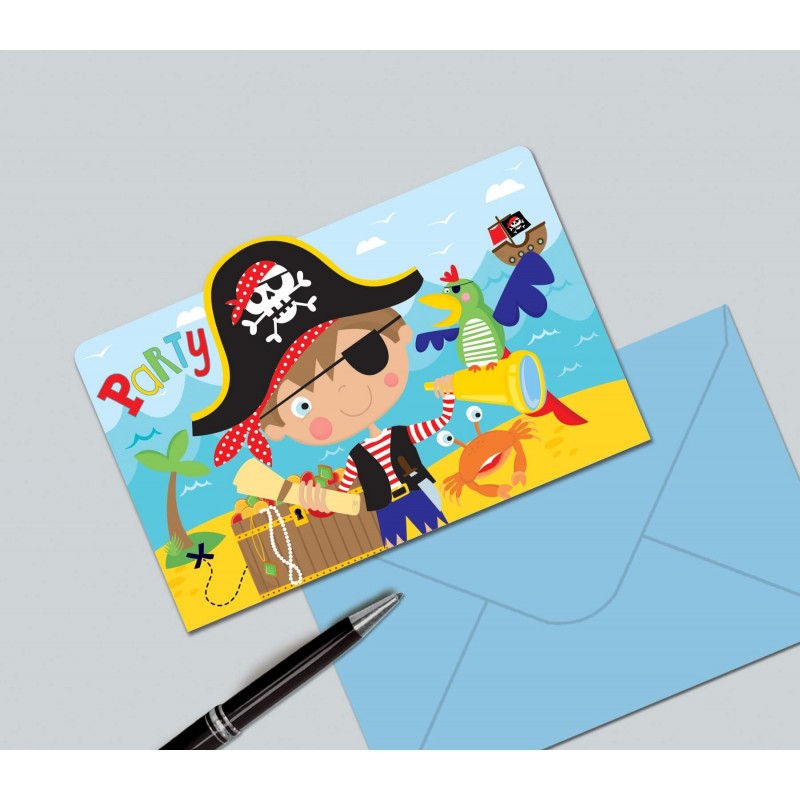 Lot de 8 invitations Petit pirate avec enveloppes