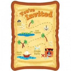 8 cartes d'invitation Pirate "carte au trésor" & enveloppes