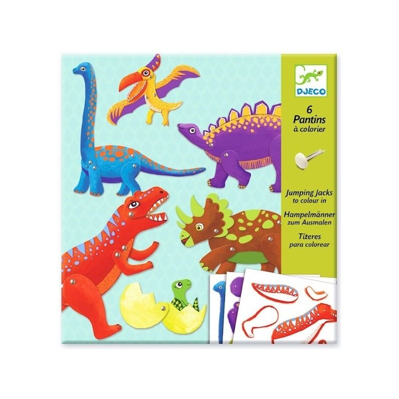 6 Pantins Dinosaures à colorier - Djeco