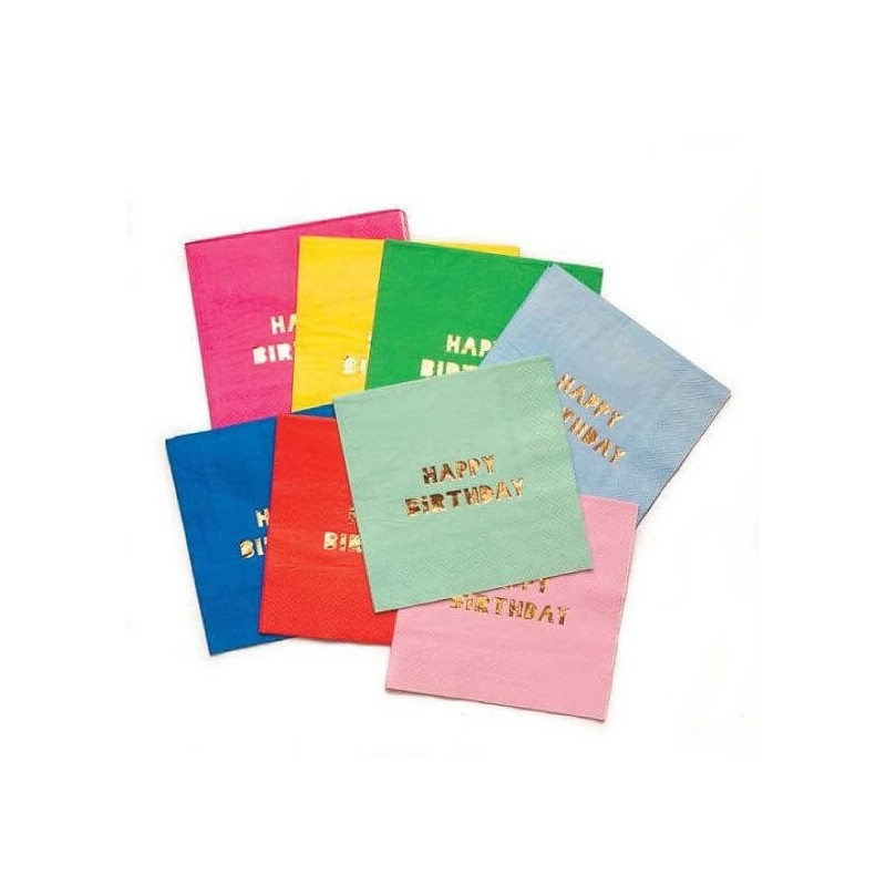 16 serviettes en papier multicolores Happy Birthday - Meri Meri