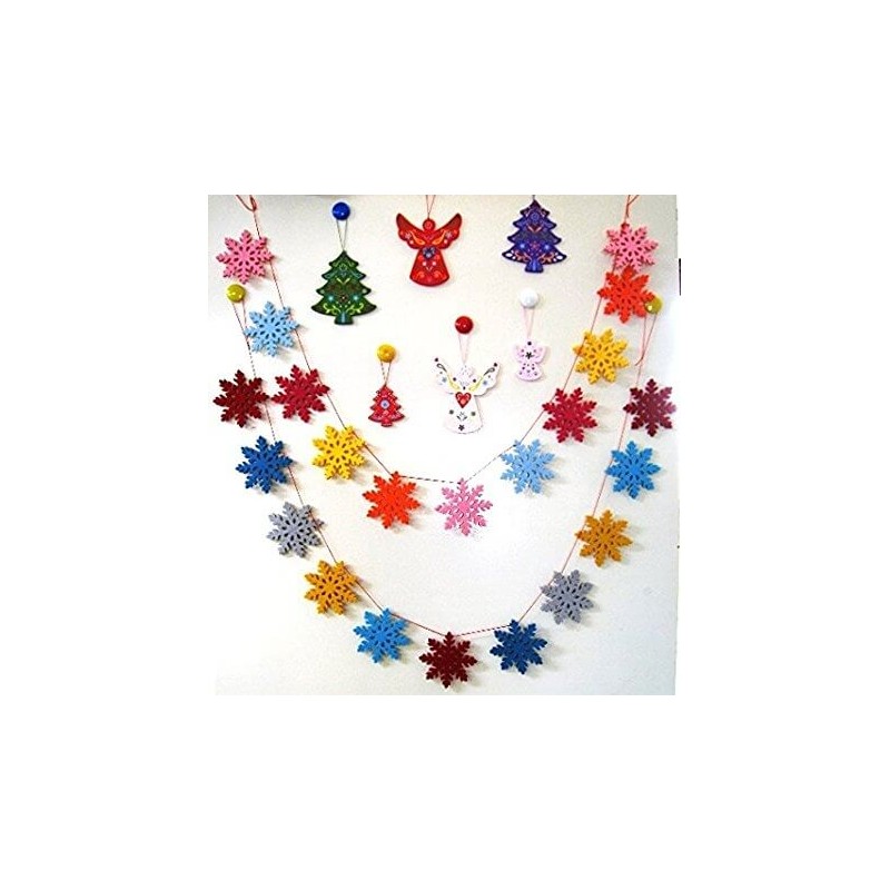 Guirlande feutrine Flocons de neige multicolores - 1,5 m