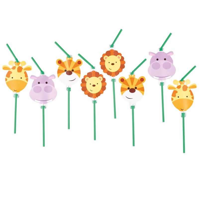 8 pailles Animaux Safari
