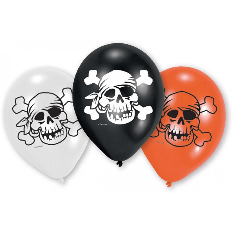 6 Ballons latex Pirate Tête de mort