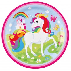 8 Assiettes en carton Licorne arc-en-ciel 23 cm