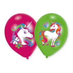 6 ballons latex Licorne 4 couleurs 28 cm