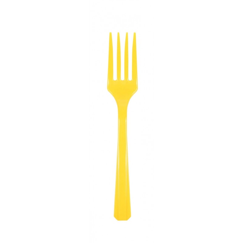 10 fourchettes jaunes en plastique