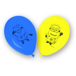 8 ballons en latex imprimés les Minions jaune et bleu 28 cm