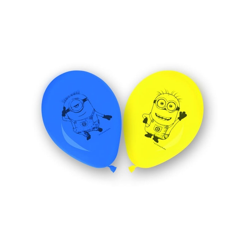 8 ballons en latex imprimés les Minions jaune et bleu 28 cm