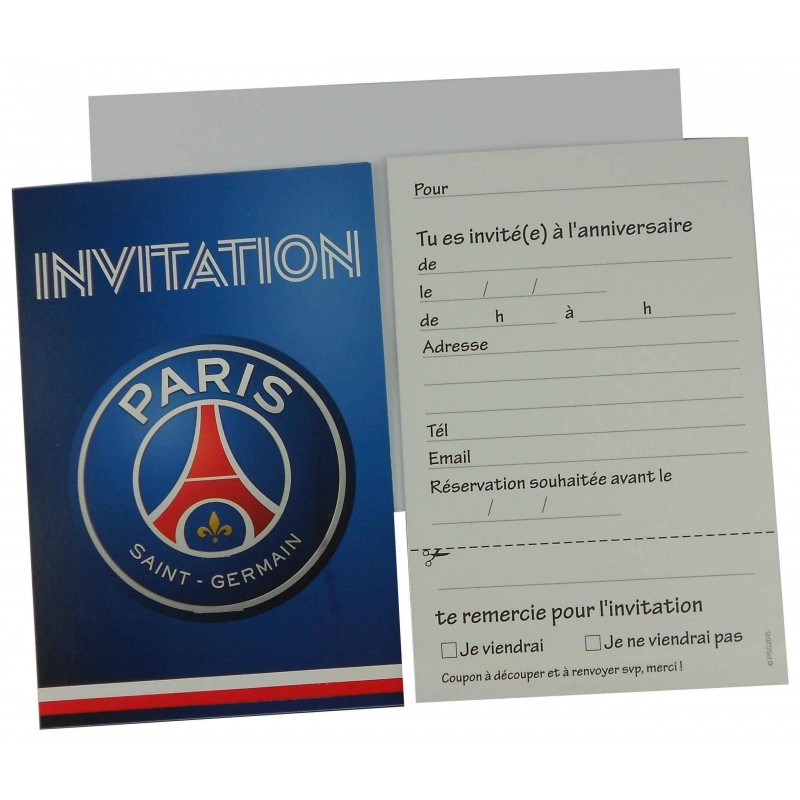 6 cartes d'invitations PSG avec enveloppes