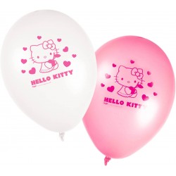 8 ballons gonflables imprimés Hello Kitty rose et blanc 28 cm