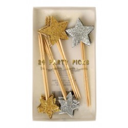 cake toppers étoiles dorées et argentées Meri Meri - Lot de 24