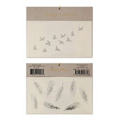 2 tatouages oiseau et plume en argent - Meri Meri
