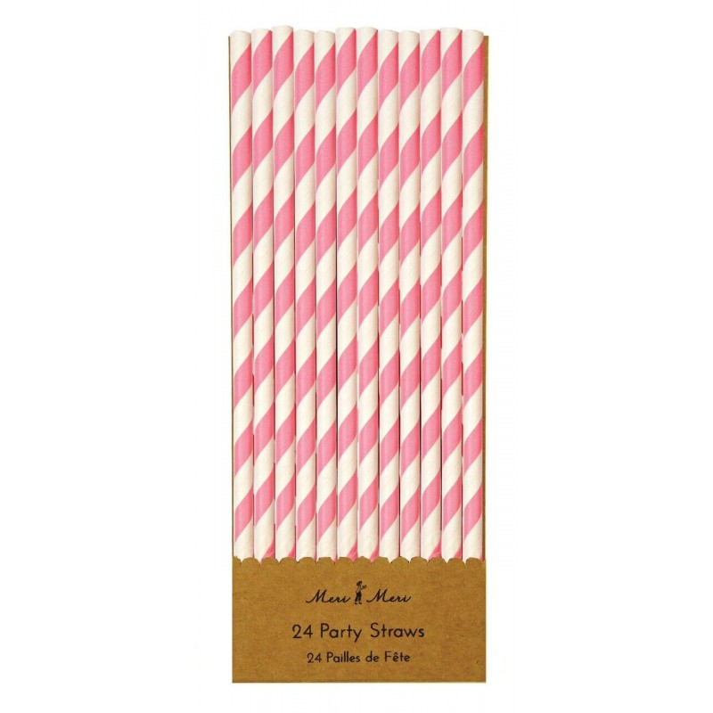 24 pailles en papier rose et blanc - Meri Meri