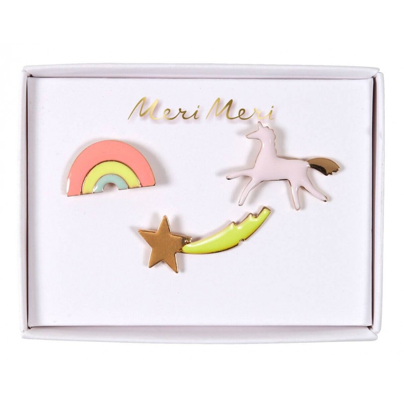 3 broches vernies Licorne - Meri Meri