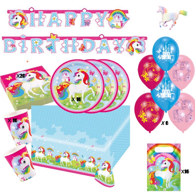 Kit Decorations Anniversaire Licorne 16 Invites