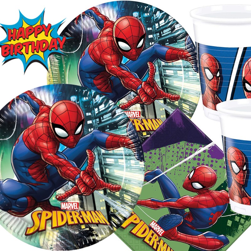 Kit Anniversaire Spiderman pour 8 enfants ( 8 assiettes, 20 serviettes, 8  gobelets )