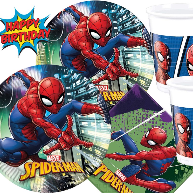 Vaisselle Fete Anniversaire Spiderman Pour 8 Enfants 36 Pieces 8 Assiettes Serviettes 8 Gobelets Mon Heros