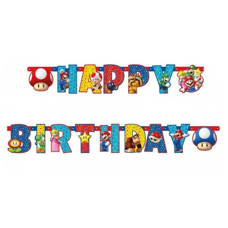 Guirlande Super Mario Lettres Happy Birthday - 190 cm