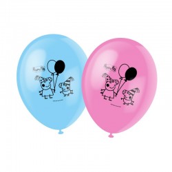 6 ballons en latex Peppa Pig bleu et rose 28 cm