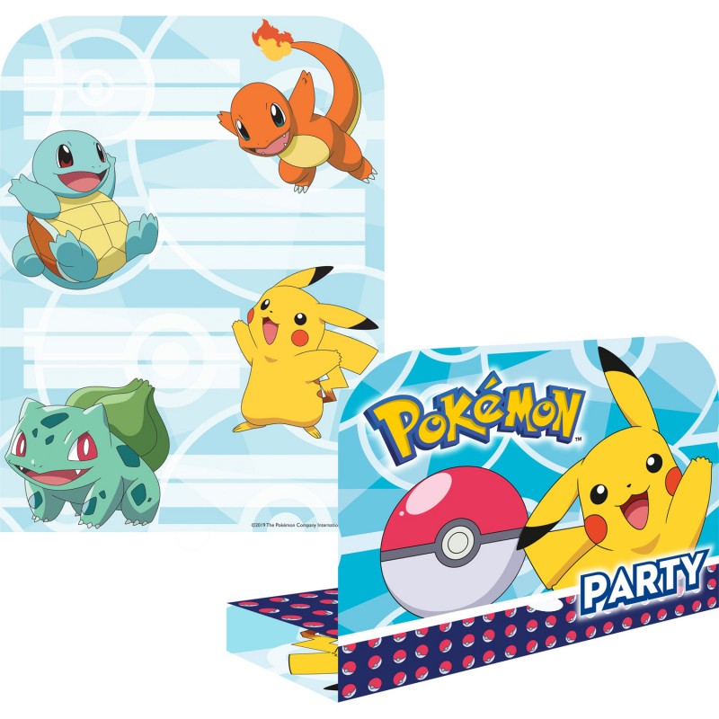 8 Invitations anniversaire Pokemon + 8 enveloppes