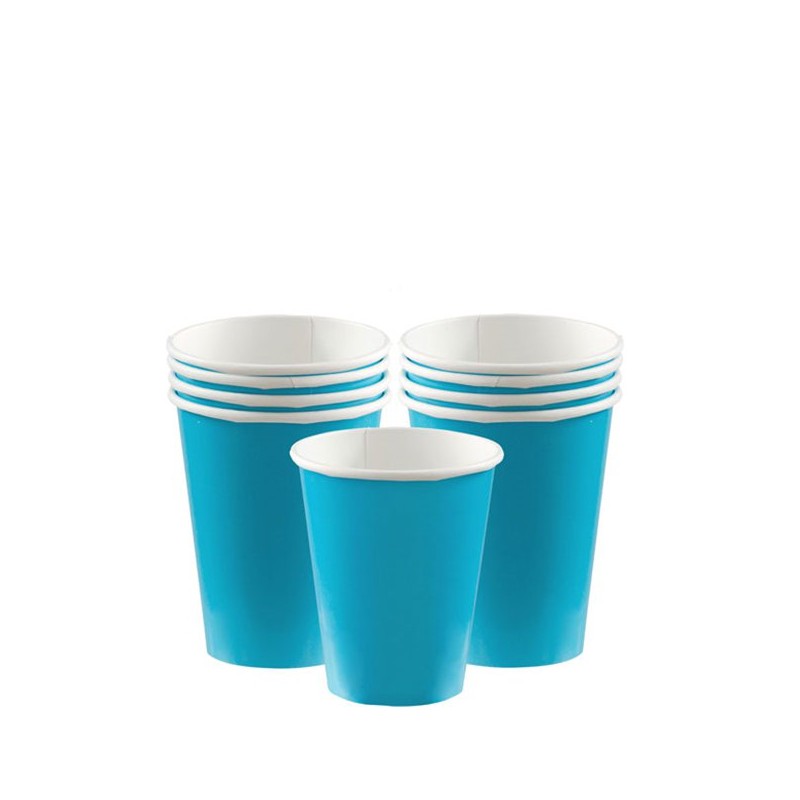 8 Gobelets carton bleu turquoise 260 ml