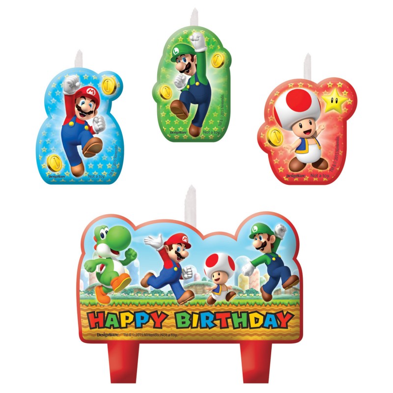 4 Bougies Super Mario pour l'anniversaire de votre enfant