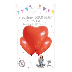 3 ballons coeur rouge géants 45 cm