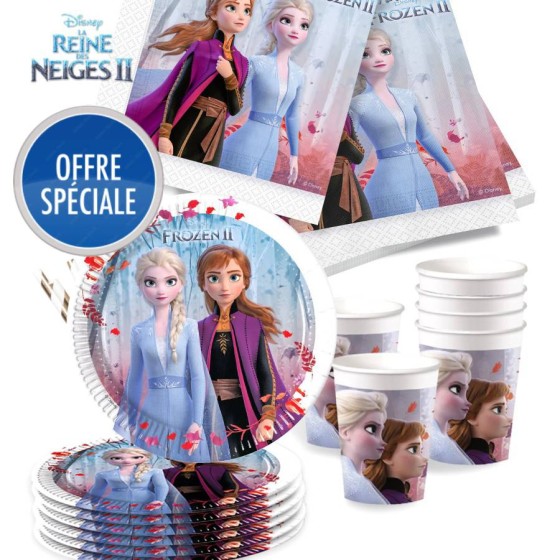 Kit vaisselle anniversaire Reine des neiges 2 ( 8 assiettes, 8 gobelets, 20 serviettes )