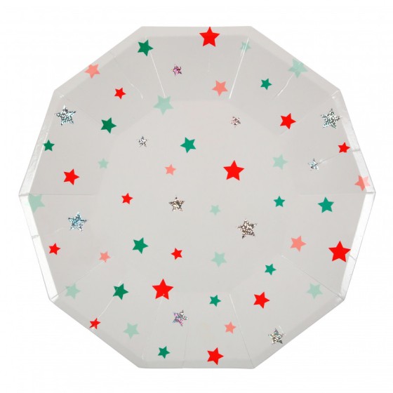 8 grandes assiettes Noël motifs pluie d'étoiles