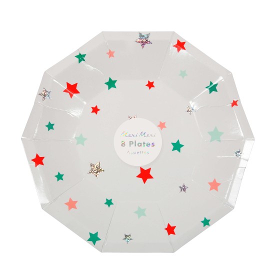 8 petites assiettes Noël motifs pluie d'étoiles