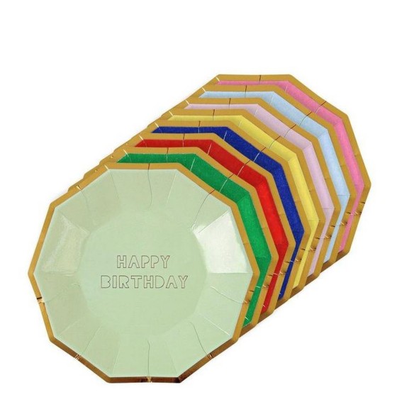 8 assiettes à dessert multicolores Happy Birthday - Meri Meri