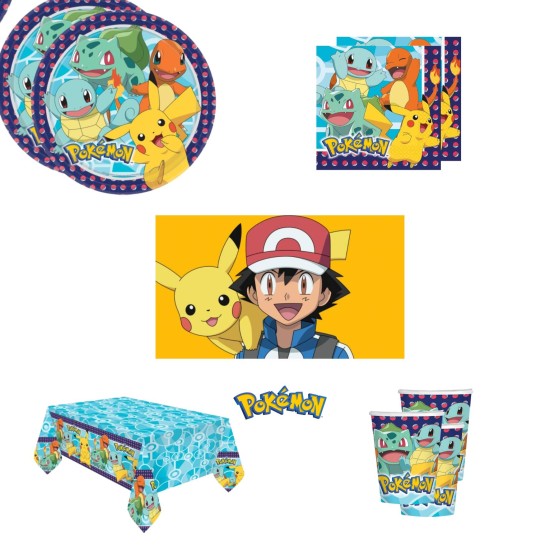 Kit anniversaire Pokémon 33 pièces (assiettes, gobelets, serviettes, nappevpour 8 enfants )
